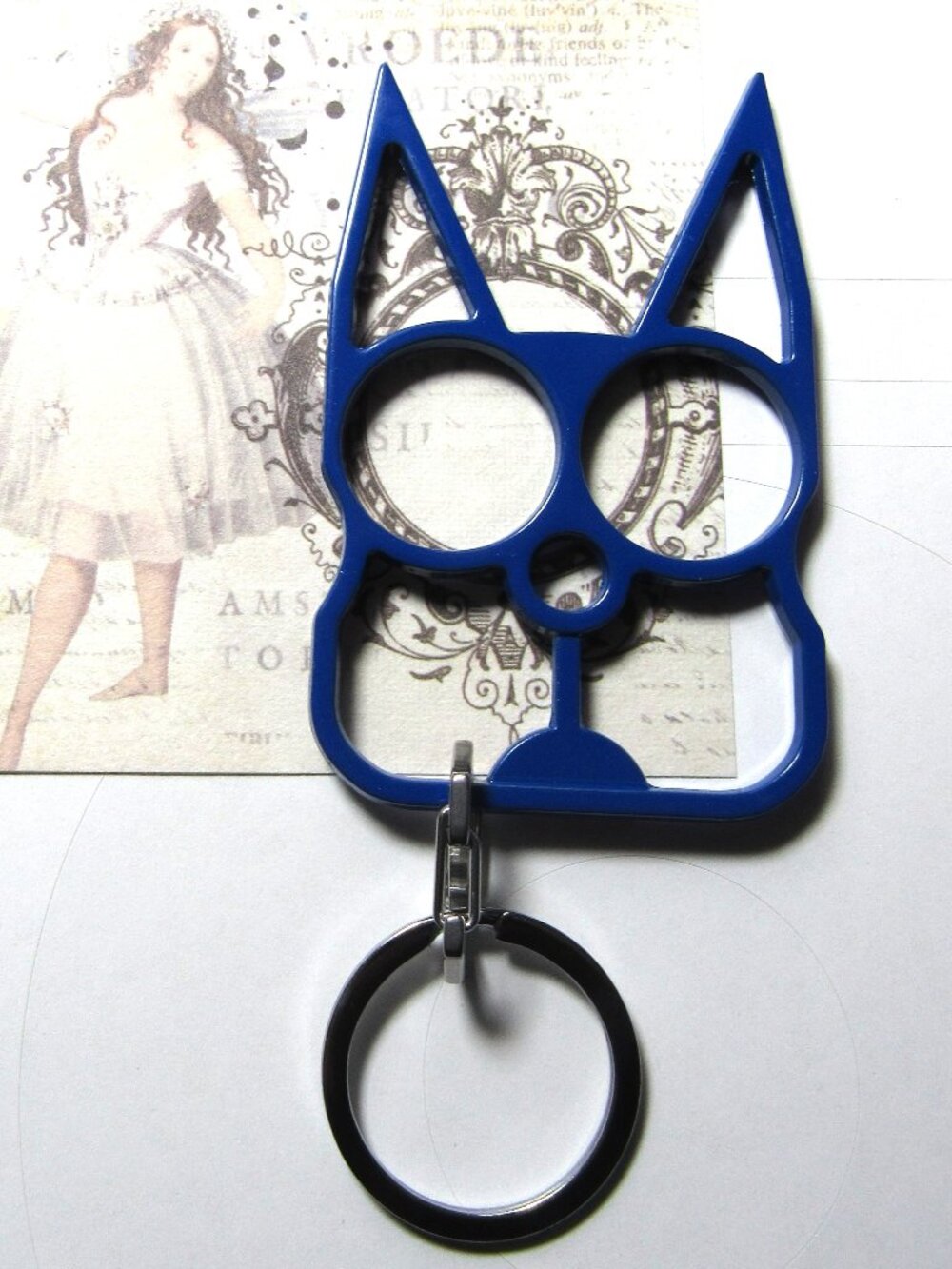 SELF DEFENSE STEEL KITTY KEYCHAIN ROYAL BLUE NEW 4"